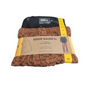 Eddie Bauer Men's 2-Piece Flannel Pajama Set Black Size M Fish